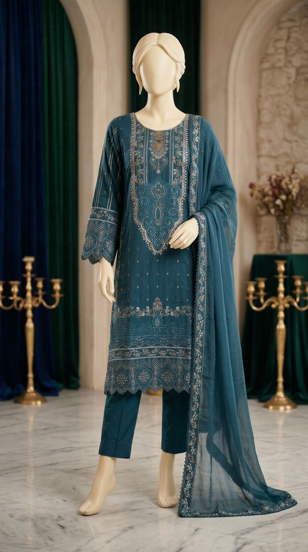 3 PC Embellished Cotton Suit PF613196