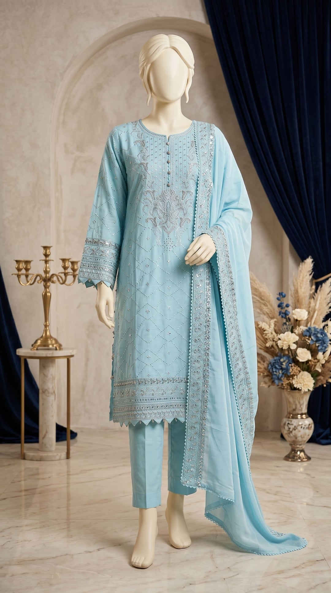 3 PC Embellished Cotton Suit PF613312