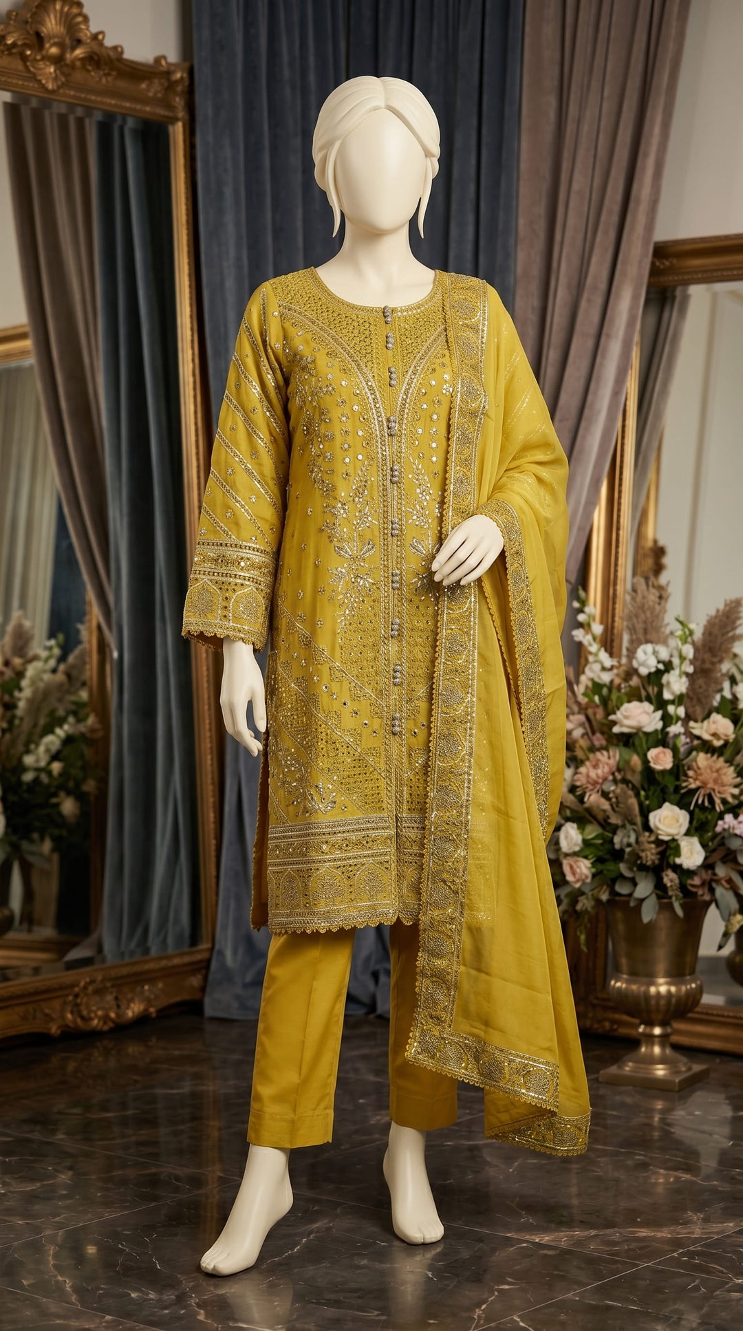3 PC Embellished Cotton Suit PF613406