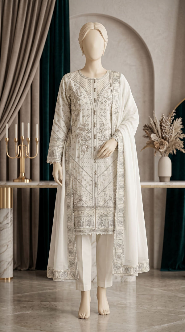 3 PC Embellished Cotton Suit PF613493