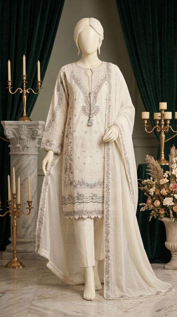 3 PC Embellished Cotton Suit PF614193