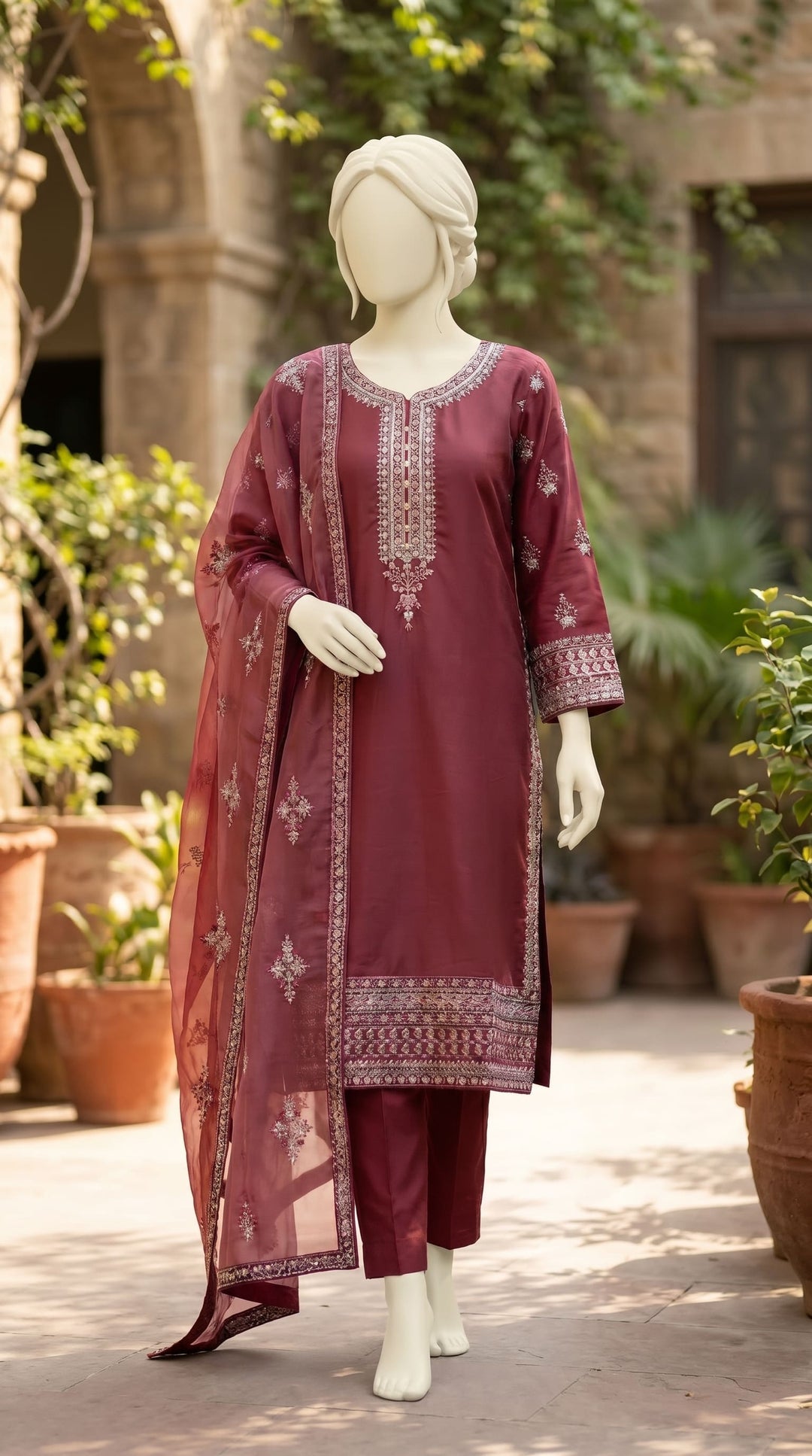 3 PC Embellished Lawn Suit PF614205