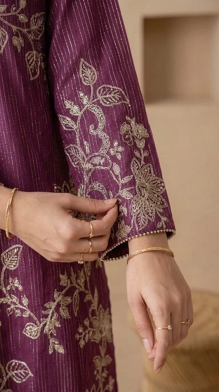 3 PC Embellished Net Stitched Suit PF614505