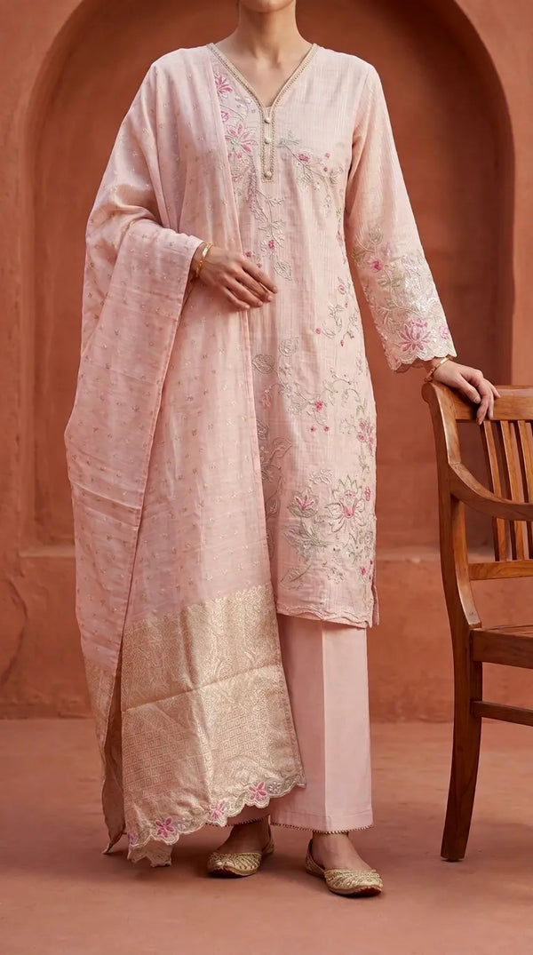 3 PC Embellished Net Stitched Suit PF614523
