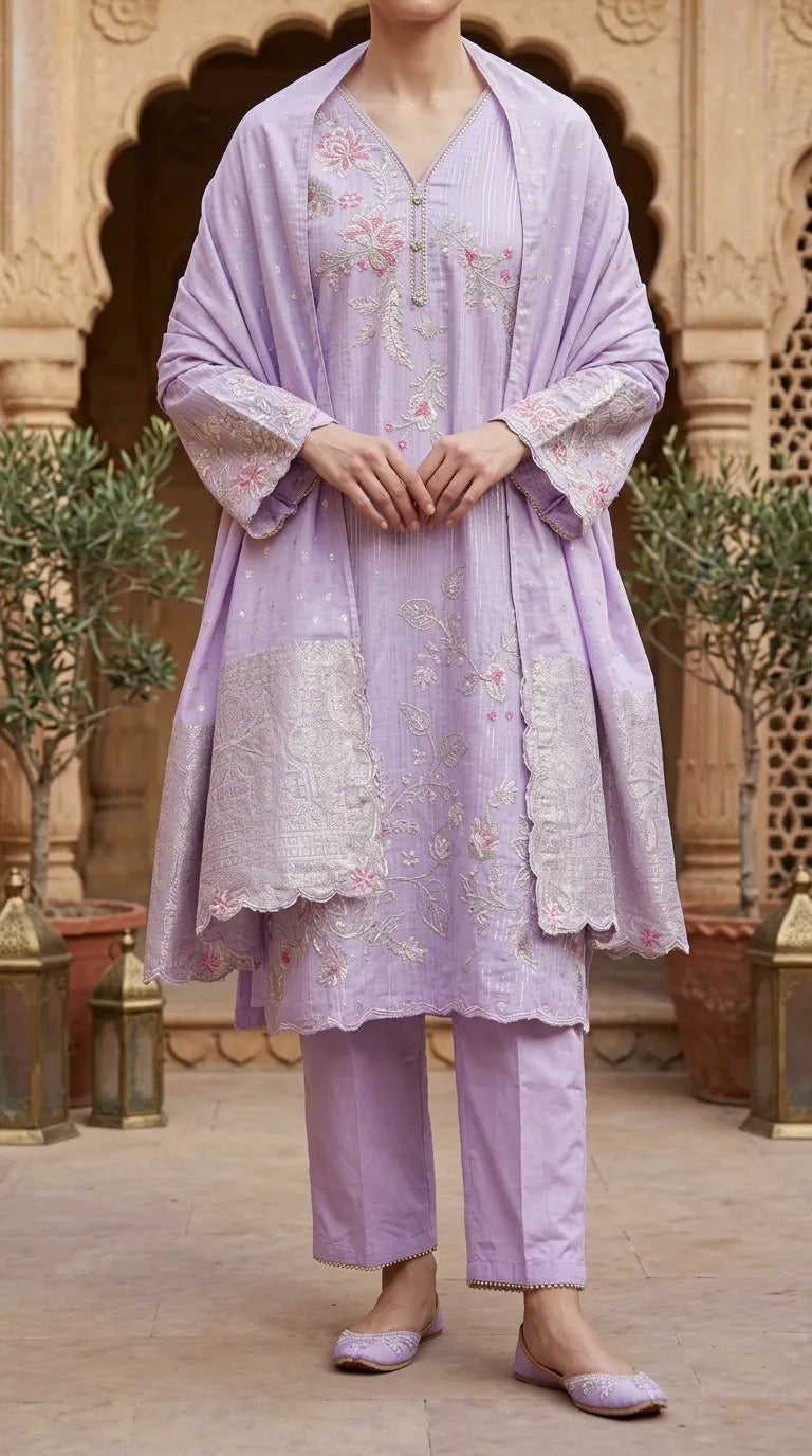 3 PC Embellished Net Stitched Suit PF614543