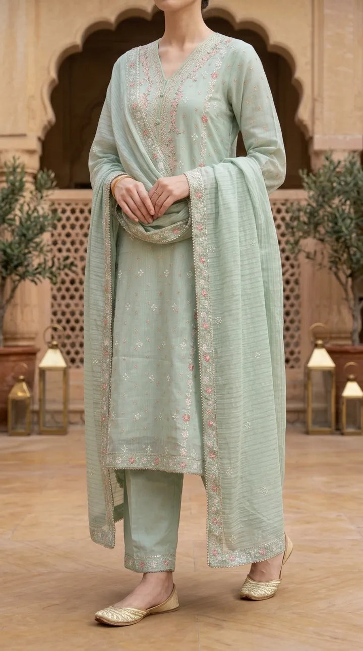 3 PC Embellished Net Stitched Suit PF614611