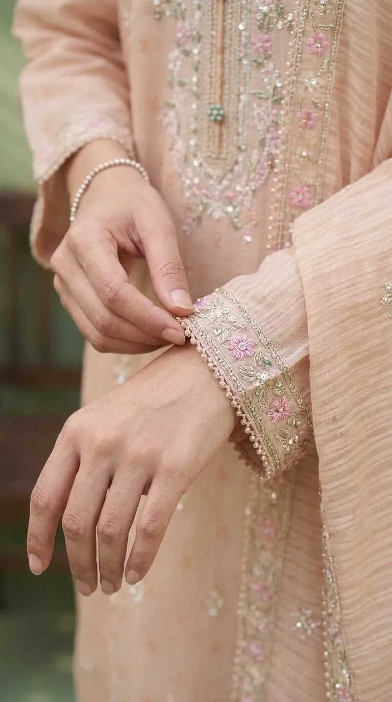 3 PC Embellished Net Stitched Suit PF614623