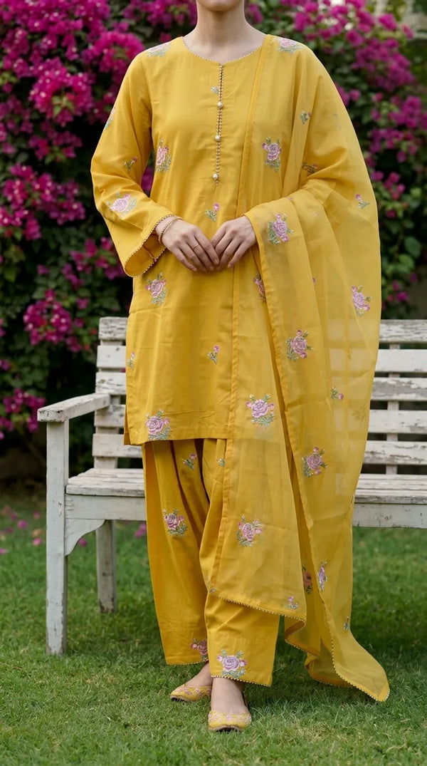 3 PC Embellished Net Stitched Suit PF614720
