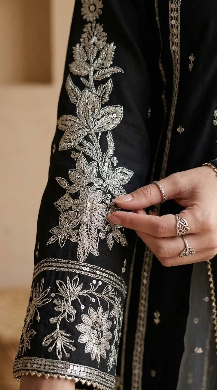 3 PC Embellished Net Stitched Suit PF614801