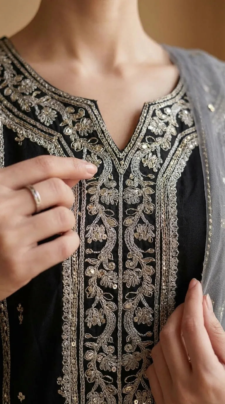 3 PC Embellished Net Stitched Suit PF614801