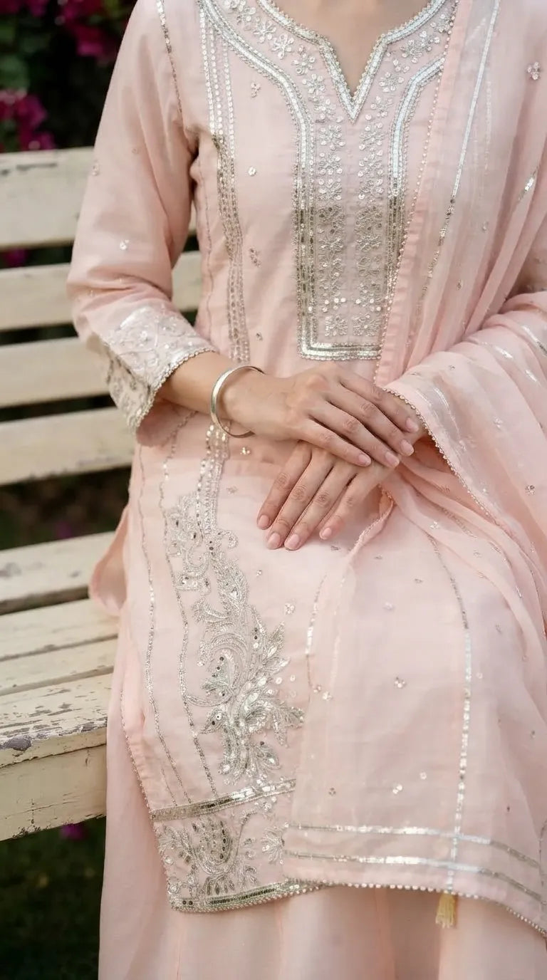 3 PC Embellished Net Stitched Suit PF614823