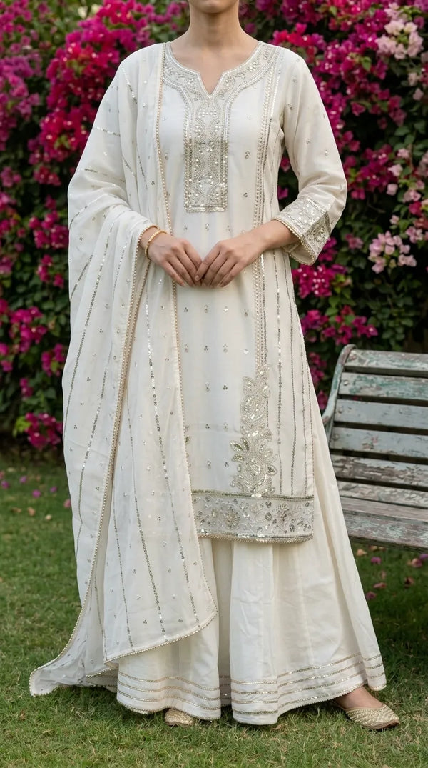 3 PC Embellished Net Stitched Suit PF614893