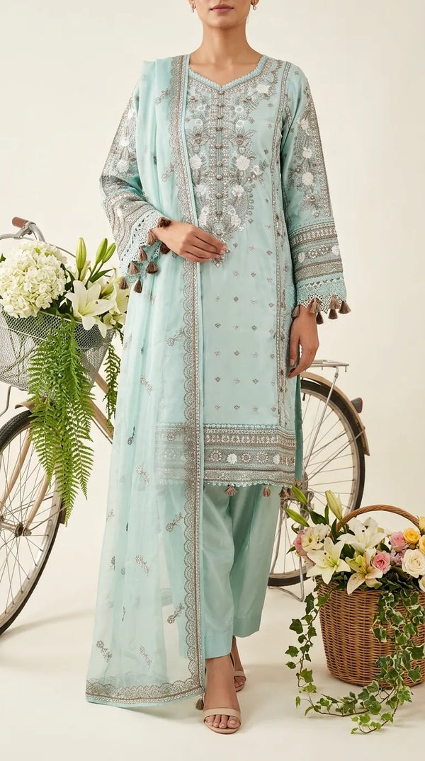 3 PC Embellished Raw Silk Suit PF617511