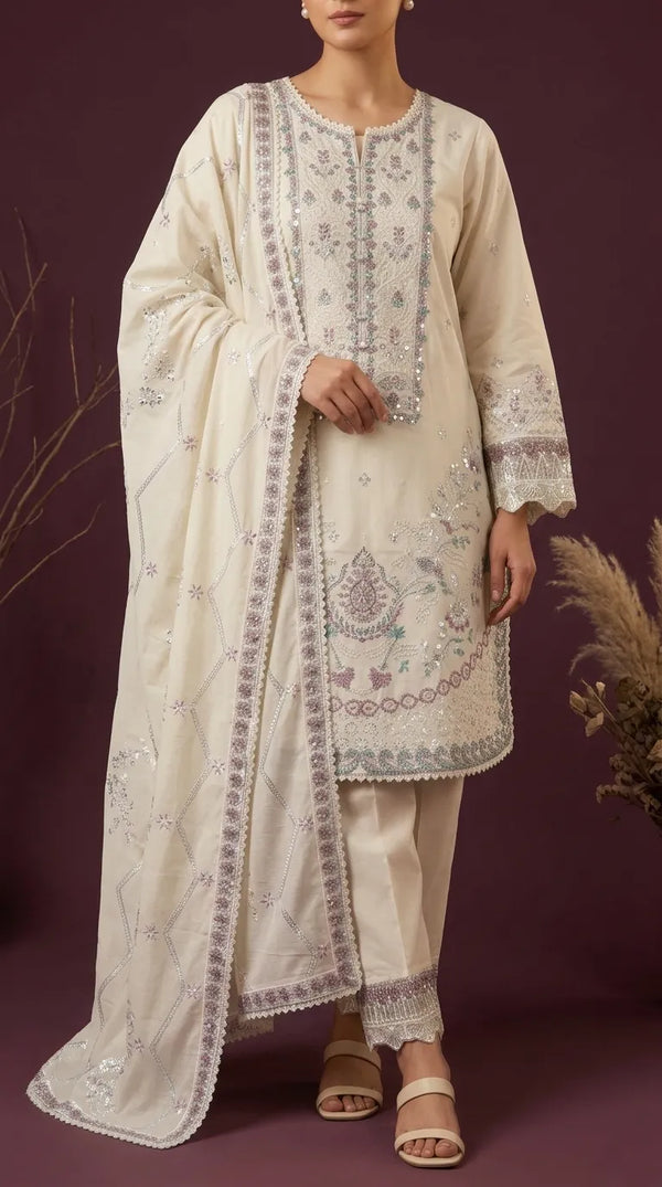 3 PC Embellished Raw Silk Suit PF617693