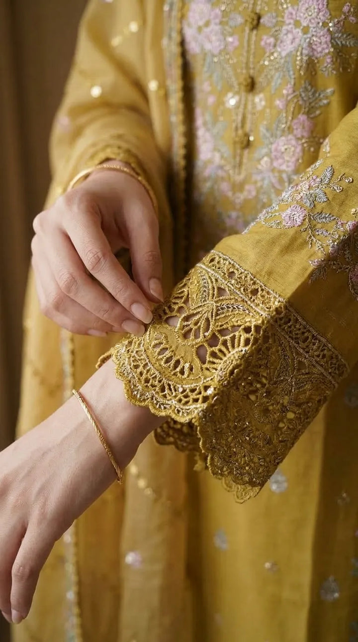3 PC Embellished Raw Silk Stitched Suit PF617706