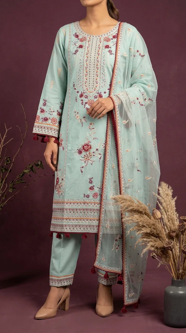 3 PC Embellished Raw Silk Suit PF618112