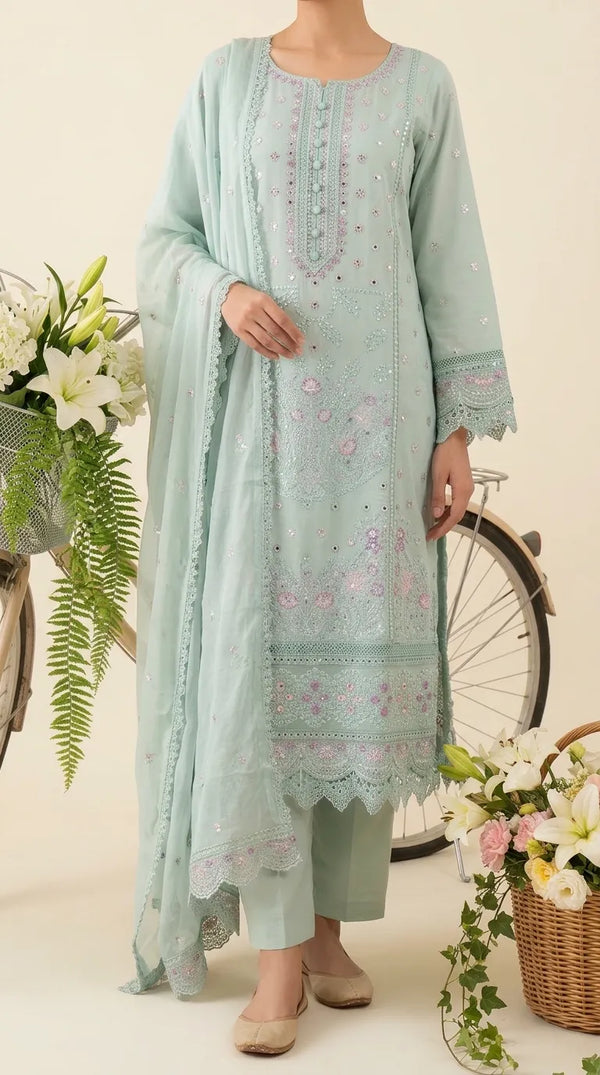 3 PC Embellished Raw Silk Suit PF618211