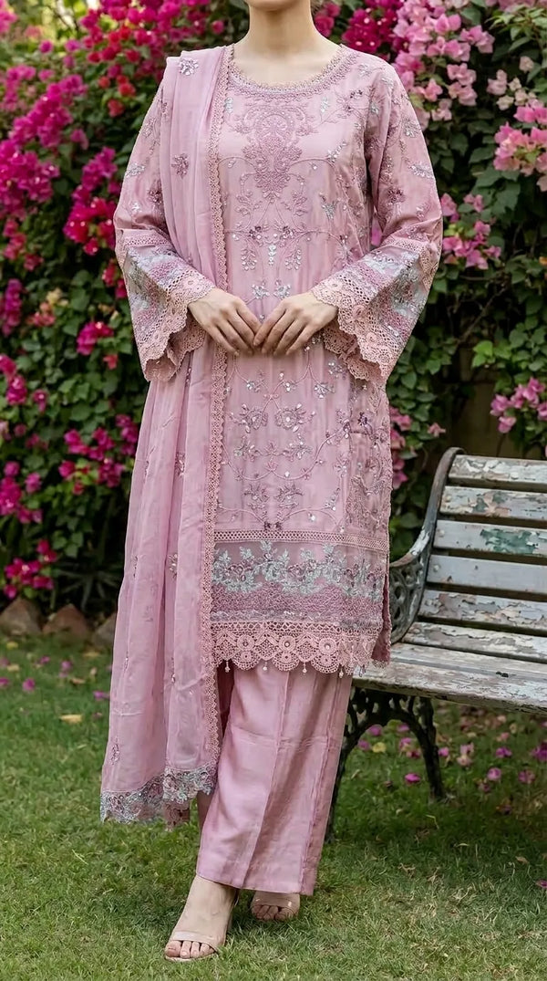 3 PC Embellished Raw Silk Stitched Suit PF618418