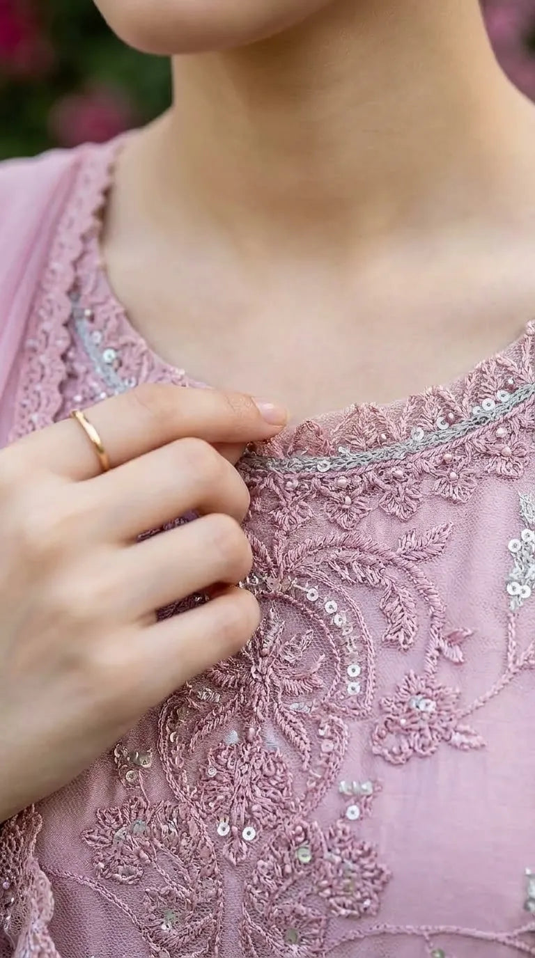 3 PC Embellished Raw Silk Stitched Suit PF618418