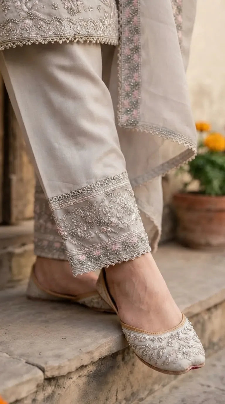 3 PC Embellished Raw Silk Stitched Suit PF618607