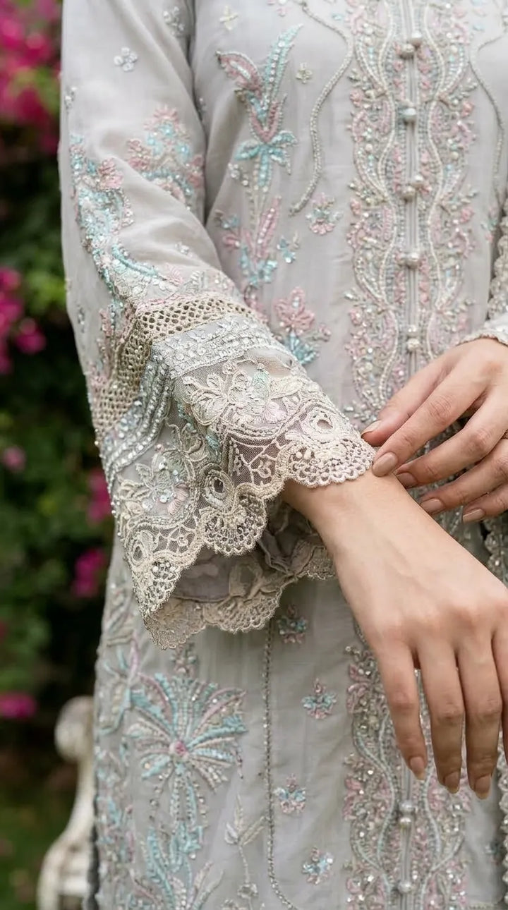 3 PC Embellished Raw Silk Stitched Suit PF618807