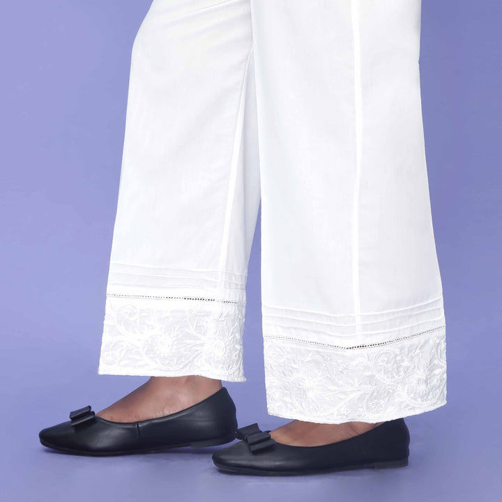 White Striaght Fit Cambric Trouser PL4075