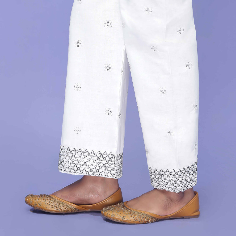 White Striaght Fit Cambric Trouser PL4081