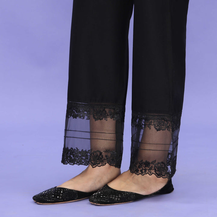 Black Striaght Fit Embellished Cambric Trouser PL4088