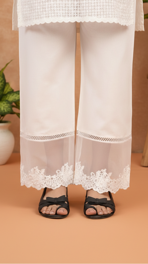 White Straight Fit Embroidered Trouser PL5011