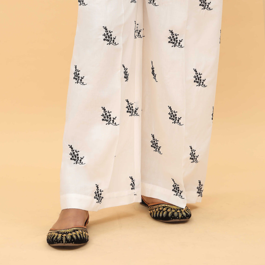 Trouser Design In Pinterest 3679-White Embroidered Trouser
