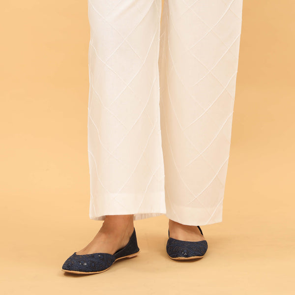 White Straight Fit Embellished Trouser PL5032