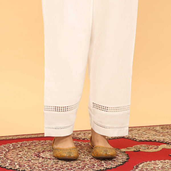 White Straight Fit Embellished Trouser PL5060