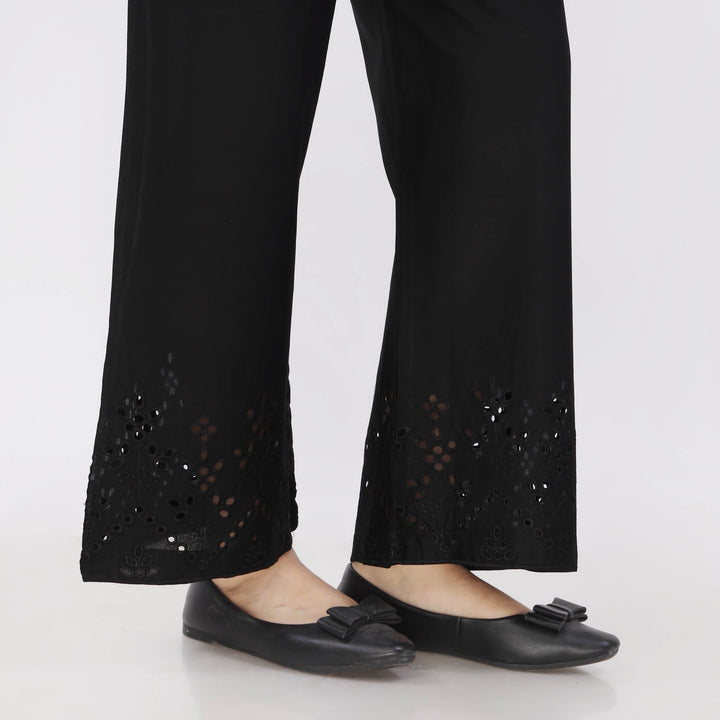 Black Cotton Cambric Embroiderd Trouser PL5064