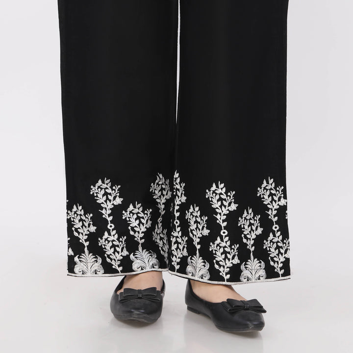 Black Cotton Cambric Embroiderd Trouser PL5066