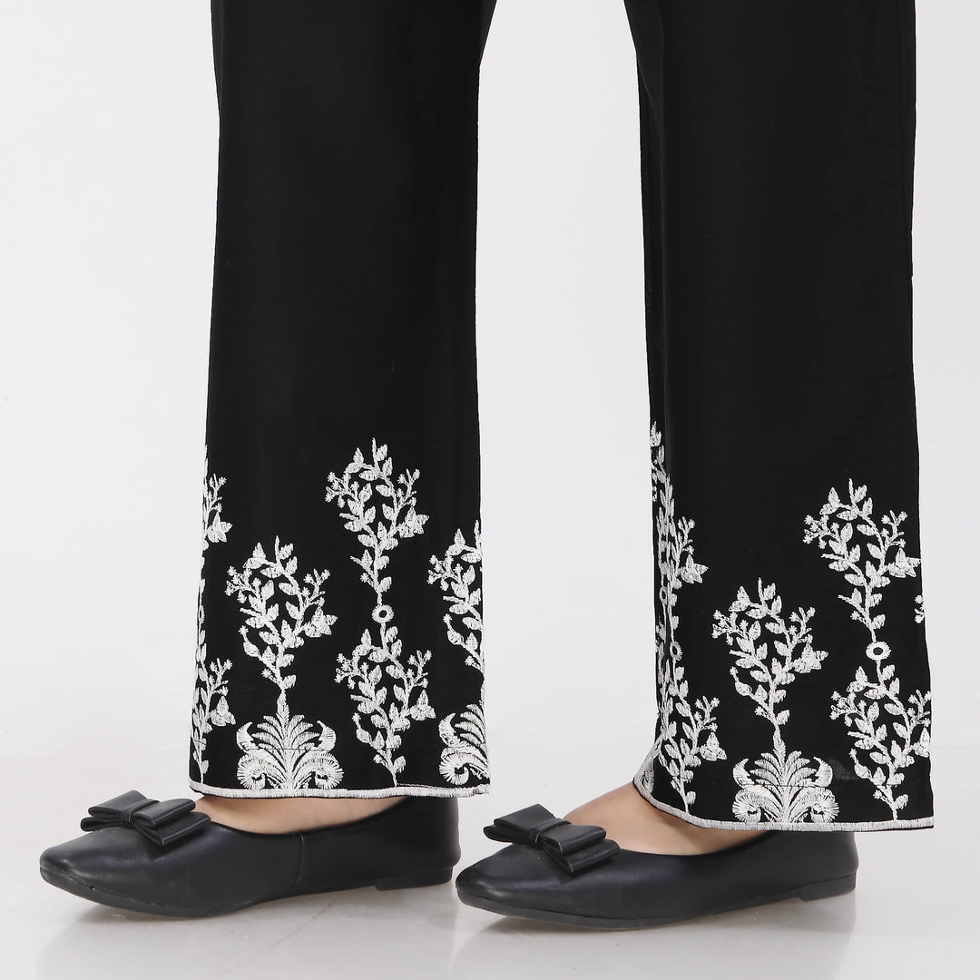 Black Cotton Cambric Embroiderd Trouser PL5066