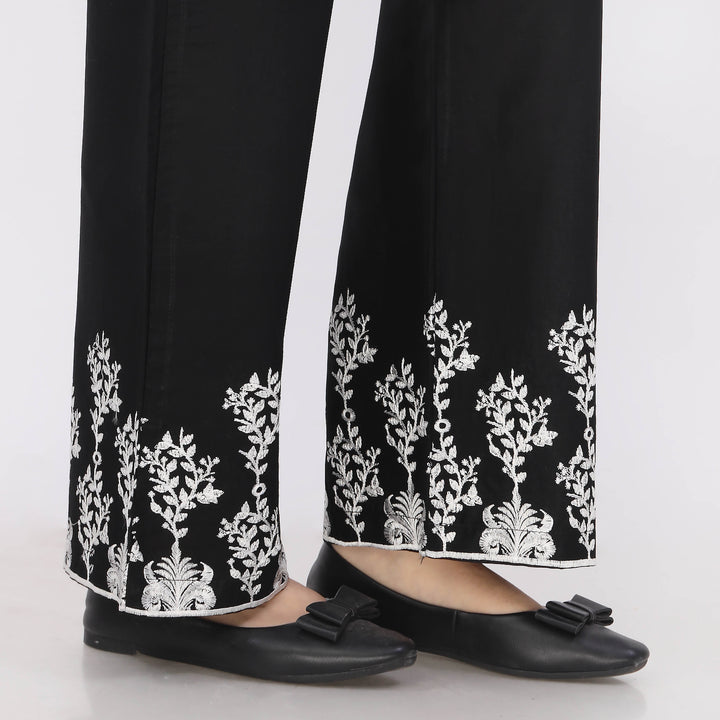 Black Cotton Cambric Embroiderd Trouser PL5066