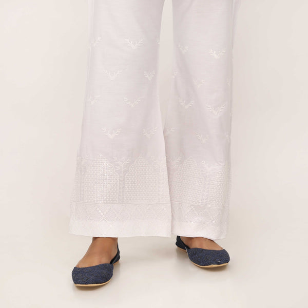 White Cotton Cambric Trouser with Embroidery PL5087
