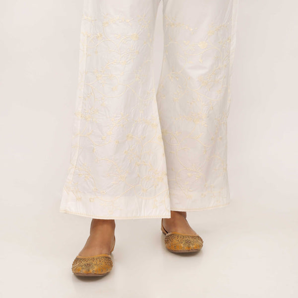 Cream Cotton Cambric Trouser with Embroidery PL5091
