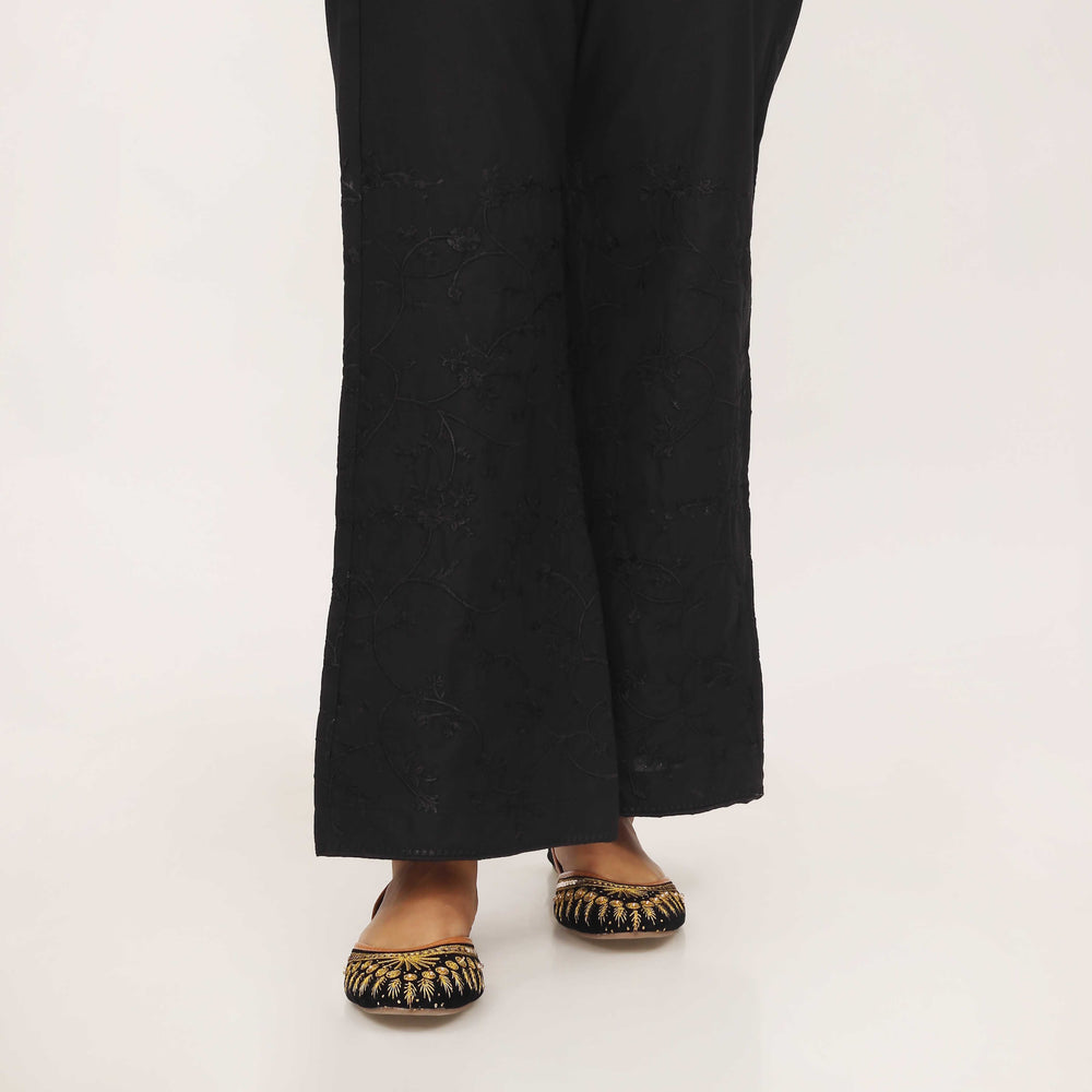 Black Cotton Cambric Trouser with Embroidery PL5092