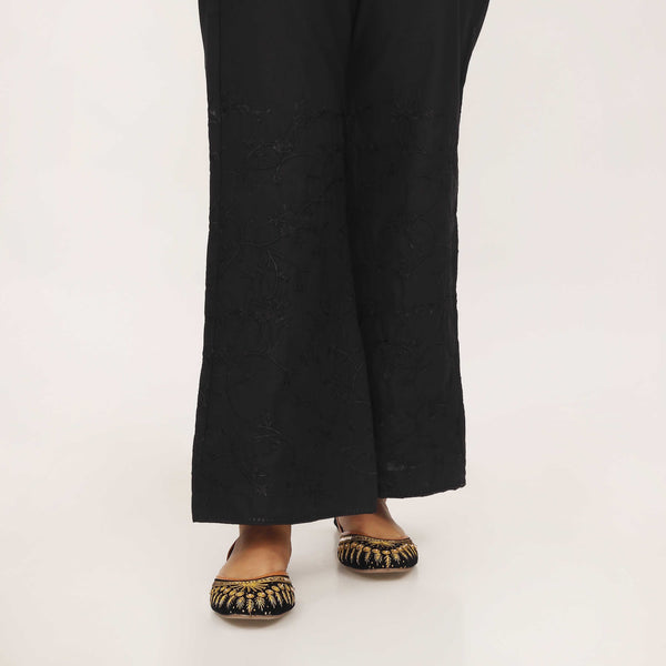 Black Cotton Cambric Trouser with Embroidery PL5092