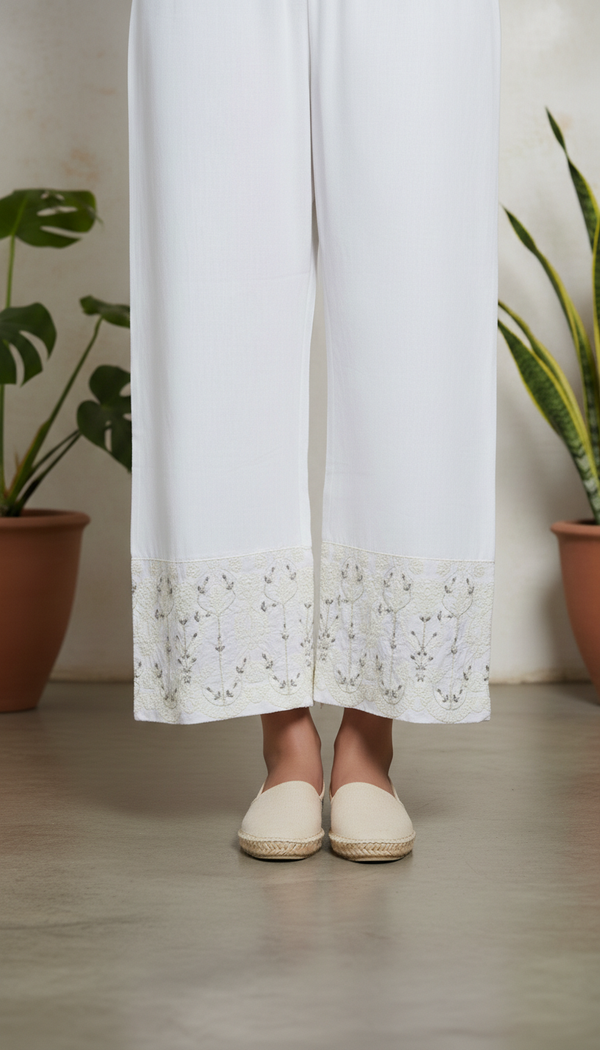 Cream Embellished Cambric Trouser PL5097