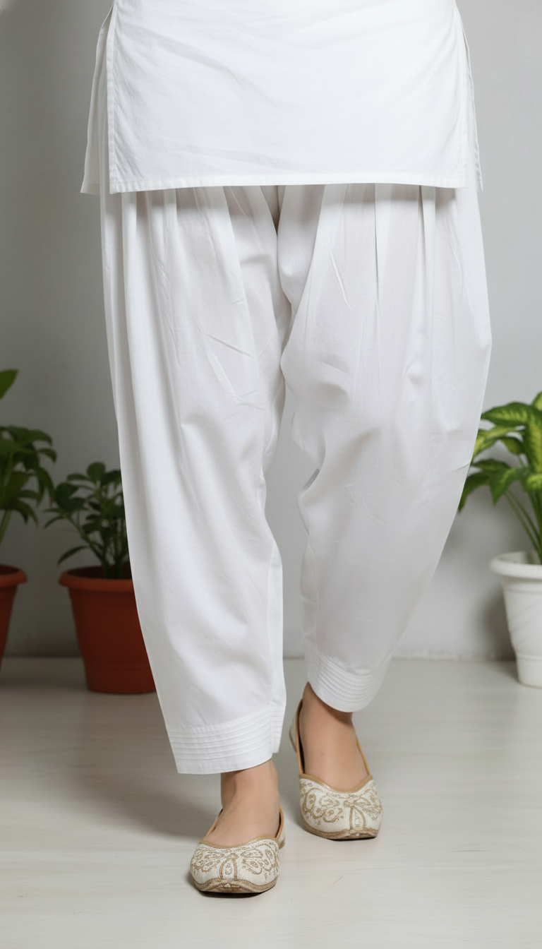 Off/White Cotton Cambric Farshi Shalwar PL5115