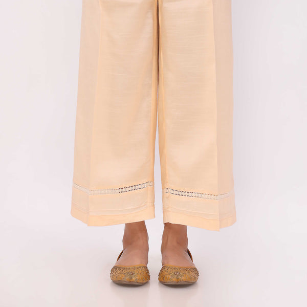 Beige Raw Silk Straight Leg Trouser PL5124