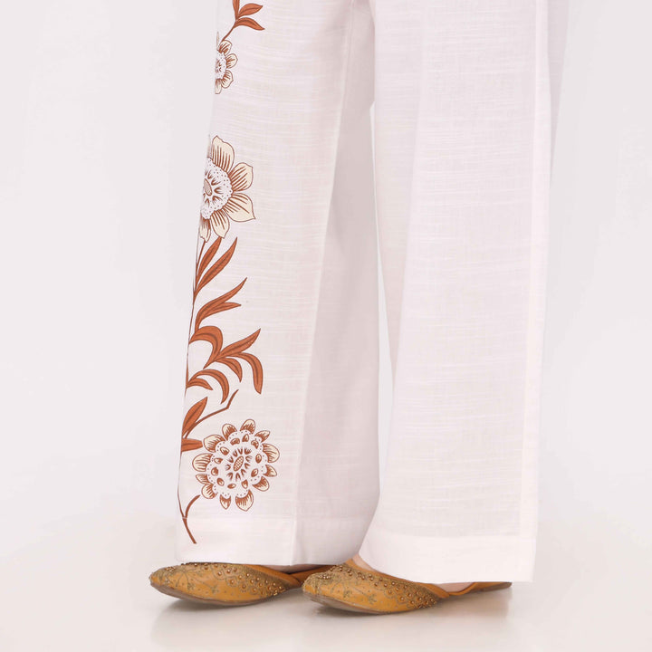 Off/White Slub Khaddar Trouser PL5142