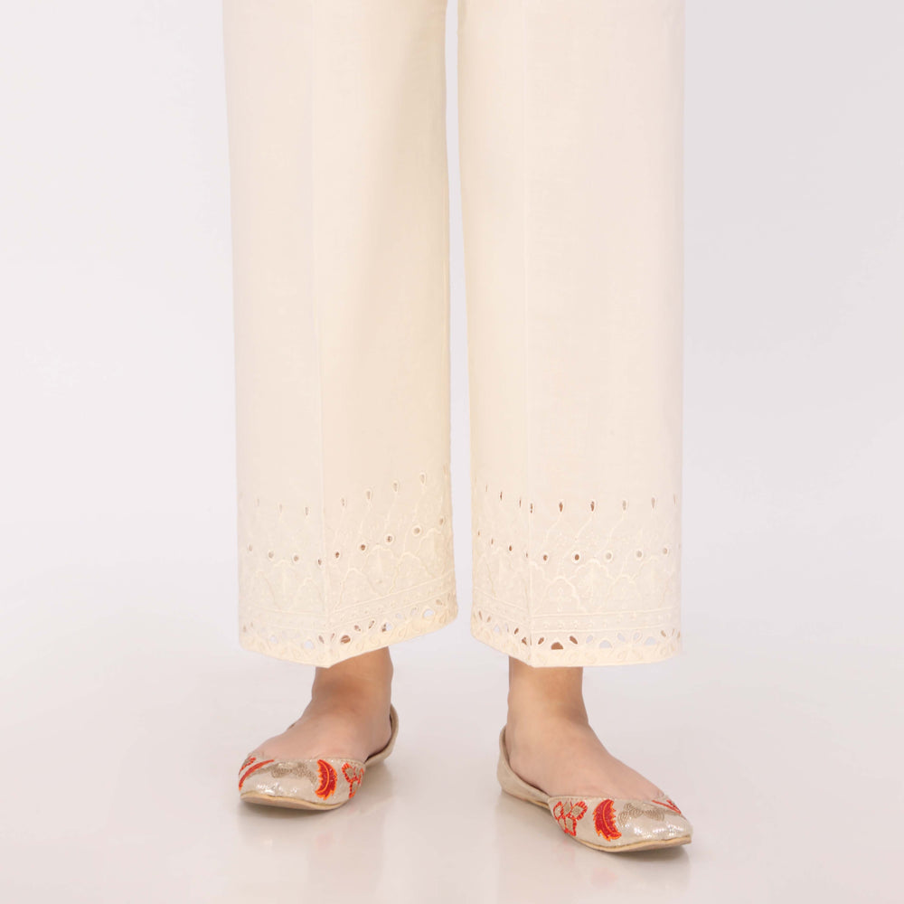 White Cotton Cambric Embroidered Trouser