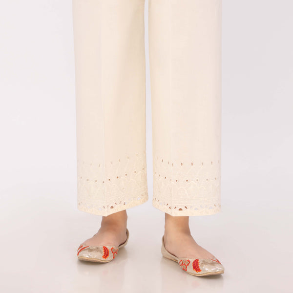 White Cotton Cambric Embroidered Trouser