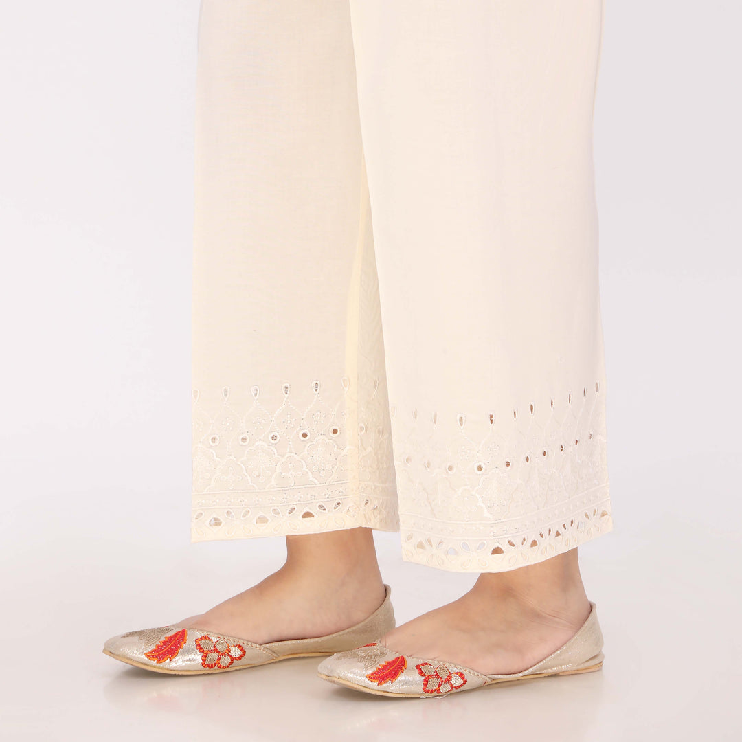 White Cotton Cambric Embroidered Trouser