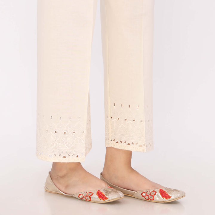 White Cotton Cambric Embroidered Trouser