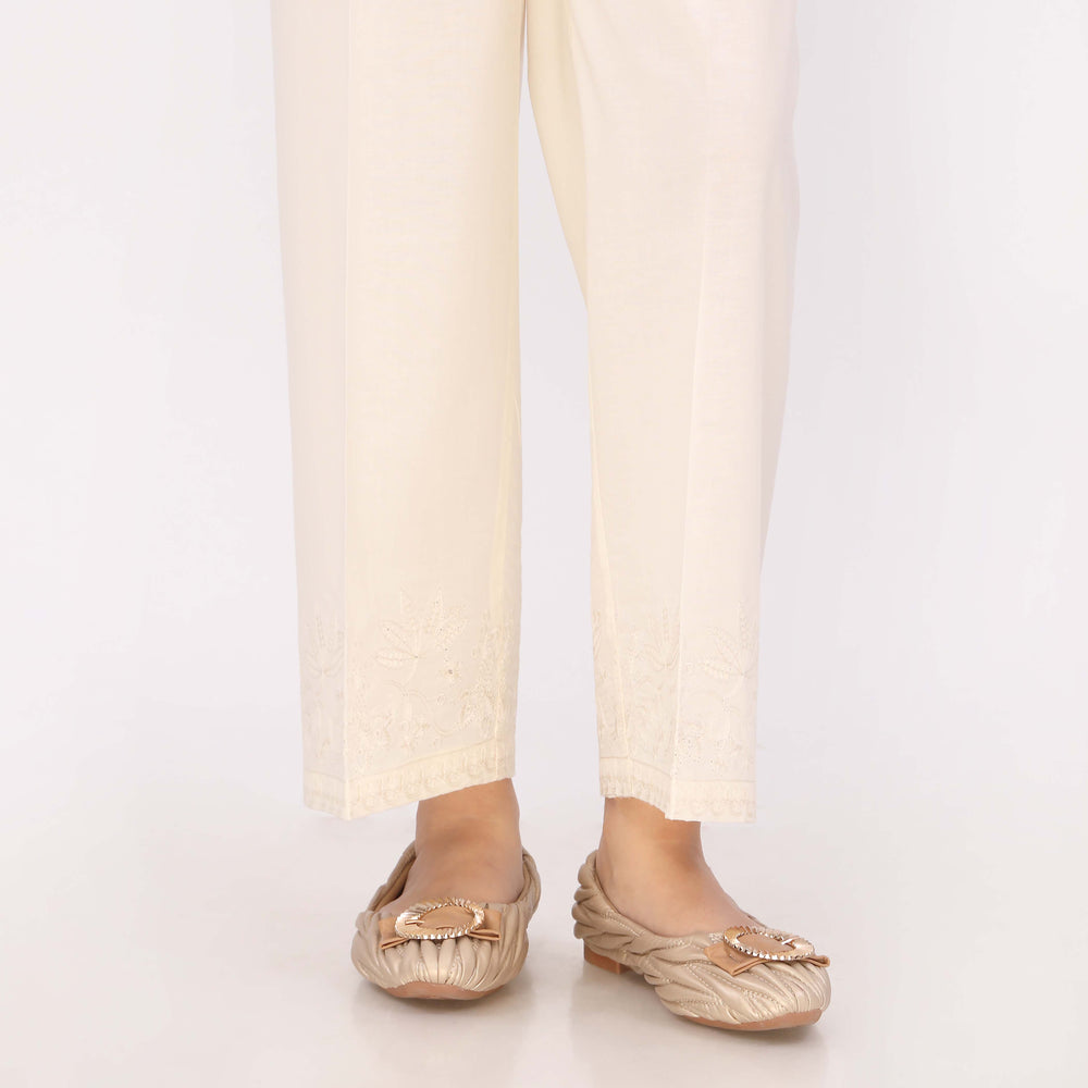 White Cotton Cambric Embroidered Trouser