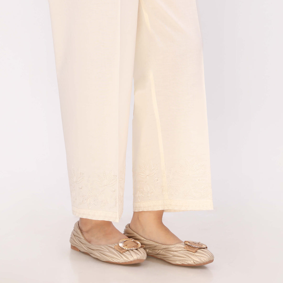 White Cotton Cambric Embroidered Trouser